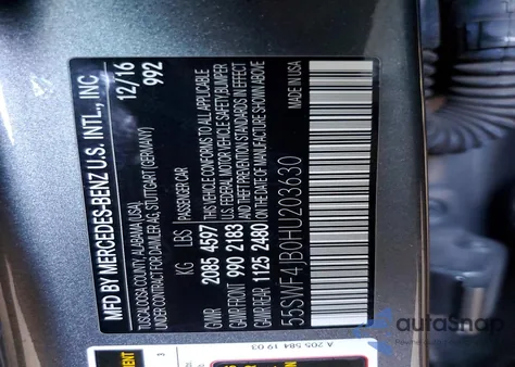 2017 Mercedes-Benz C 300 из США, поврежденный, VIN 55SWF4JB0HU203630